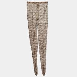 Pre Owned Valentino Brown Logo Patterned Semi-Sheer Stretch Tulle Tights L/XL