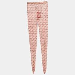 Valentino Red Logo Patterned Semi-Sheer Stretch Tulle Tights S/M