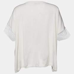 Pre Owned Valentino Cream Silk & Cotton Knit Lace Trim Jumper S
