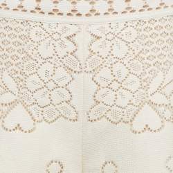 Pre Owned Valentino White Eyelet Knit Wide Leg Pants S