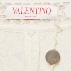 Pre Owned Valentino White Eyelet Knit Wide Leg Pants S