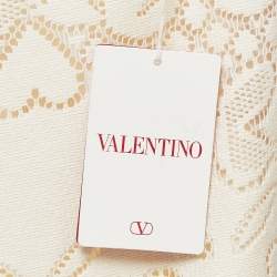 Pre Owned Valentino White Eyelet Knit Wide Leg Pants S