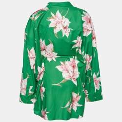 مملوكة مسبقًا Valentino Green Floral Print Cotton Belted Shirt Dress L