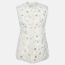 Valentino Cream Star Sequined Lamb Fur Gillet S