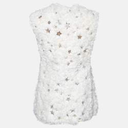 Valentino Cream Star Sequined Lamb Fur Gillet S