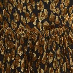 Valentino Black and Gold Leopard Patterned Silk Blend V Neck Jumpsuit M 