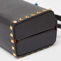 Pre Owned Valentino Black Leather Rockstud Alcove Box Top Handle Bag