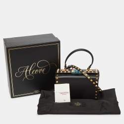 Pre Owned Valentino Black Leather Rockstud Alcove Box Top Handle Bag