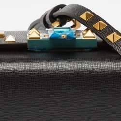 Pre Owned Valentino Black Leather Rockstud Alcove Box Top Handle Bag
