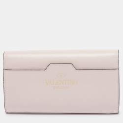 Valentino Light Pink Leather Rockstud Flap Wallet on Chain