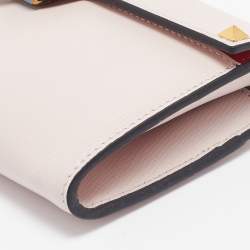 Valentino Light Pink Leather Rockstud Flap Wallet on Chain