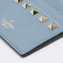 Pre Owned Valentino Blue Leather Rockstud Zip Card Holder