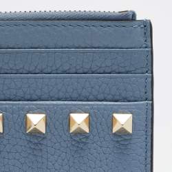 Pre Owned Valentino Blue Leather Rockstud Zip Card Holder
