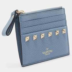 Pre Owned Valentino Blue Leather Rockstud Zip Card Holder
