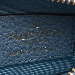 Pre Owned Valentino Blue Leather Rockstud Zip Card Holder