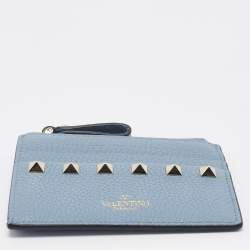 Pre Owned Valentino Blue Leather Rockstud Zip Card Holder