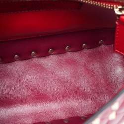Pre Owned Valentino Burgundy Quilted Leather Medium Rockstud Spike Top Handle Bag