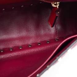 Pre Owned Valentino Burgundy Quilted Leather Medium Rockstud Spike Top Handle Bag