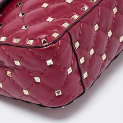Pre Owned Valentino Burgundy Quilted Leather Medium Rockstud Spike Top Handle Bag