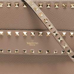 Pre Owned Valentino Beige Leather Rockstud Flap Crossbody Bag
