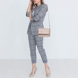 Pre Owned Valentino Beige Leather Rockstud Flap Crossbody Bag