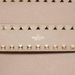 Pre Owned Valentino Beige Leather Rockstud Flap Crossbody Bag