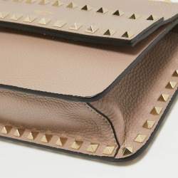 Pre Owned Valentino Beige Leather Rockstud Flap Crossbody Bag