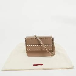 Pre Owned Valentino Beige Leather Rockstud Flap Crossbody Bag