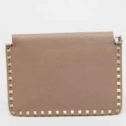 Pre Owned Valentino Beige Leather Rockstud Flap Crossbody Bag
