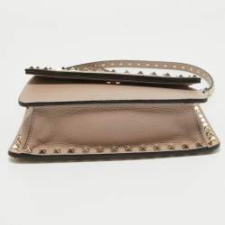 Pre Owned Valentino Beige Leather Rockstud Flap Crossbody Bag