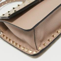 Pre Owned Valentino Beige Leather Rockstud Flap Crossbody Bag