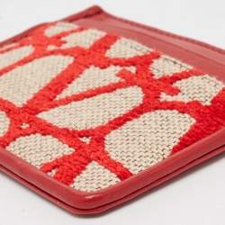 Valentino Red/Beige Canvas and Leather Iconographe Card Holder