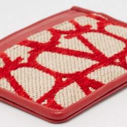 Valentino Red/Beige Canvas and Leather Iconographe Card Holder