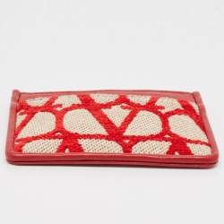 Valentino Red/Beige Canvas and Leather Iconographe Card Holder