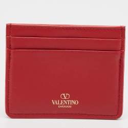 Valentino Red/Beige Canvas and Leather Iconographe Card Holder