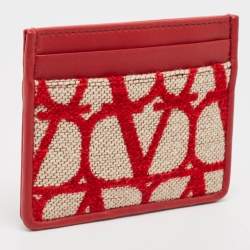Valentino Red/Beige Canvas and Leather Iconographe Card Holder
