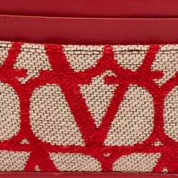 Valentino Red/Beige Canvas and Leather Iconographe Card Holder