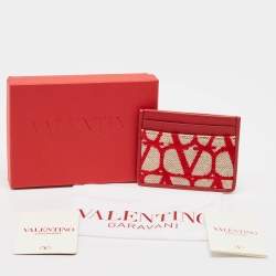 Valentino Red/Beige Canvas and Leather Iconographe Card Holder