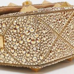 Valentino Gold Crystal Studded Medium Roman Stud Top Handle Bag