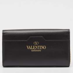 Valentino Black Leather Rockstud Alcove Wallet On Chain