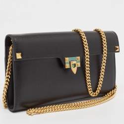 Valentino Black Leather Rockstud Alcove Wallet On Chain