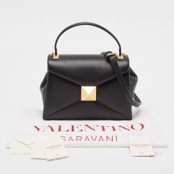 Valentino Black Leather Small One Stud Top Handle Bag