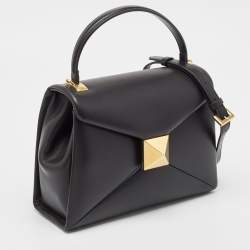 Valentino Black Leather Small One Stud Top Handle Bag