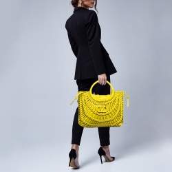 Pre Owned Valentino Yellow Woven Leather Allknots Shopper Tote
