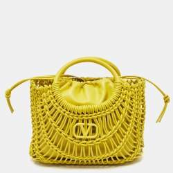 Pre Owned Valentino Yellow Woven Leather Allknots Shopper Tote