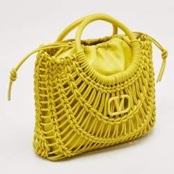 Pre Owned Valentino Yellow Woven Leather Allknots Shopper Tote