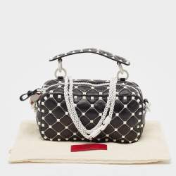 Pre Owned Valentino Black Quilted Leather Rockstud Spike Camera Crossbody Bag