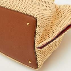 Pre Owned Valentino Tan/Natural Woven Raffia and Leather Medium Summer Tote