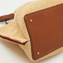 Pre Owned Valentino Tan/Natural Woven Raffia and Leather Medium Summer Tote