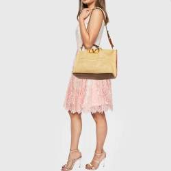Pre Owned Valentino Tan/Natural Woven Raffia and Leather Medium Summer Tote